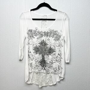 Rhinestone Flowy Womens Top Small Rockabilly Punk Chaotic Academia Streetwear